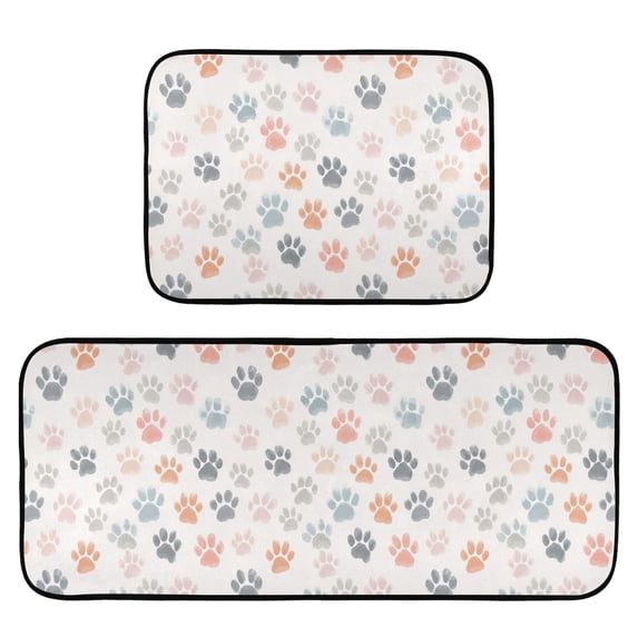 2-Piece Kitchen Mat Set Non Slip Washable Floor Mats Decorative Rugs for Kitchen Sink Laundry Watercolor Dog Paw Prints