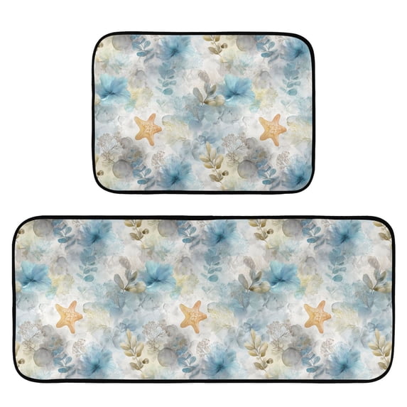 2-Piece Kitchen Mat Set Non Slip Washable Floor Mats Decorative Rugs for Kitchen Sink Laundry Watercolor Sea Creatures