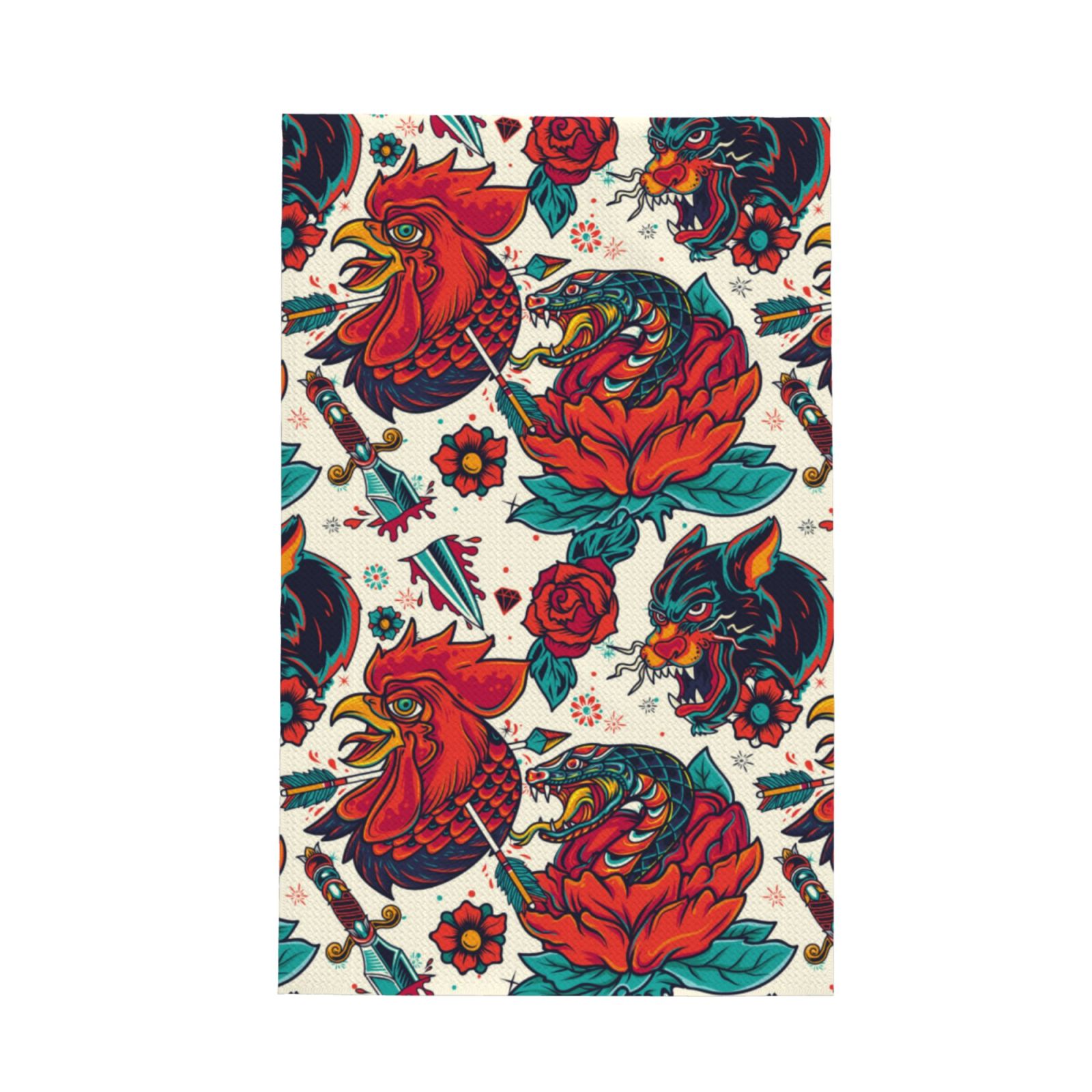 2 Piece Kitchen Mats for Floor, Abstractchicken Snake Wolf Rose Kitchen