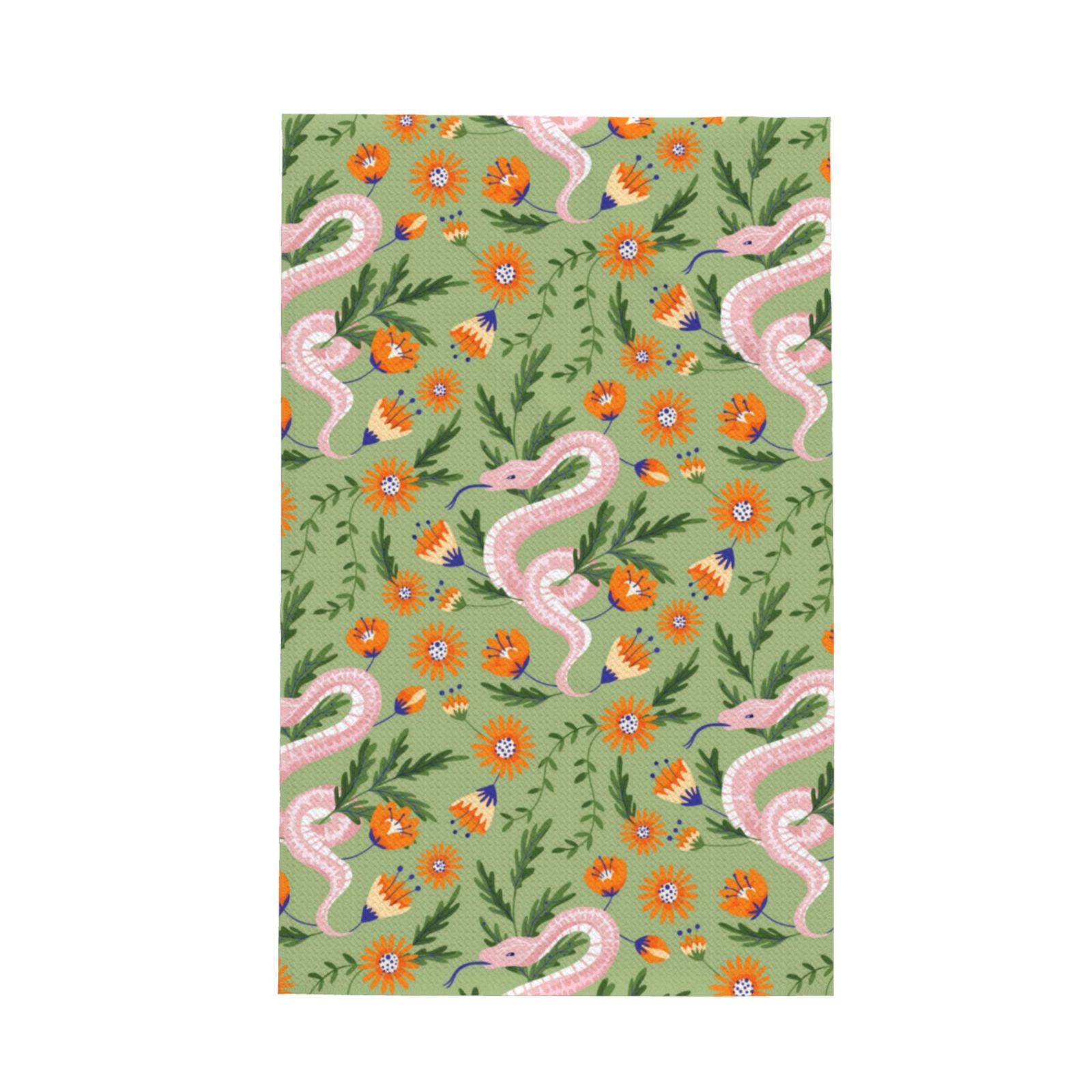 2 Piece Kitchen Mats for Floor, Cartoon Pink Cute Snake Flower Kitchen