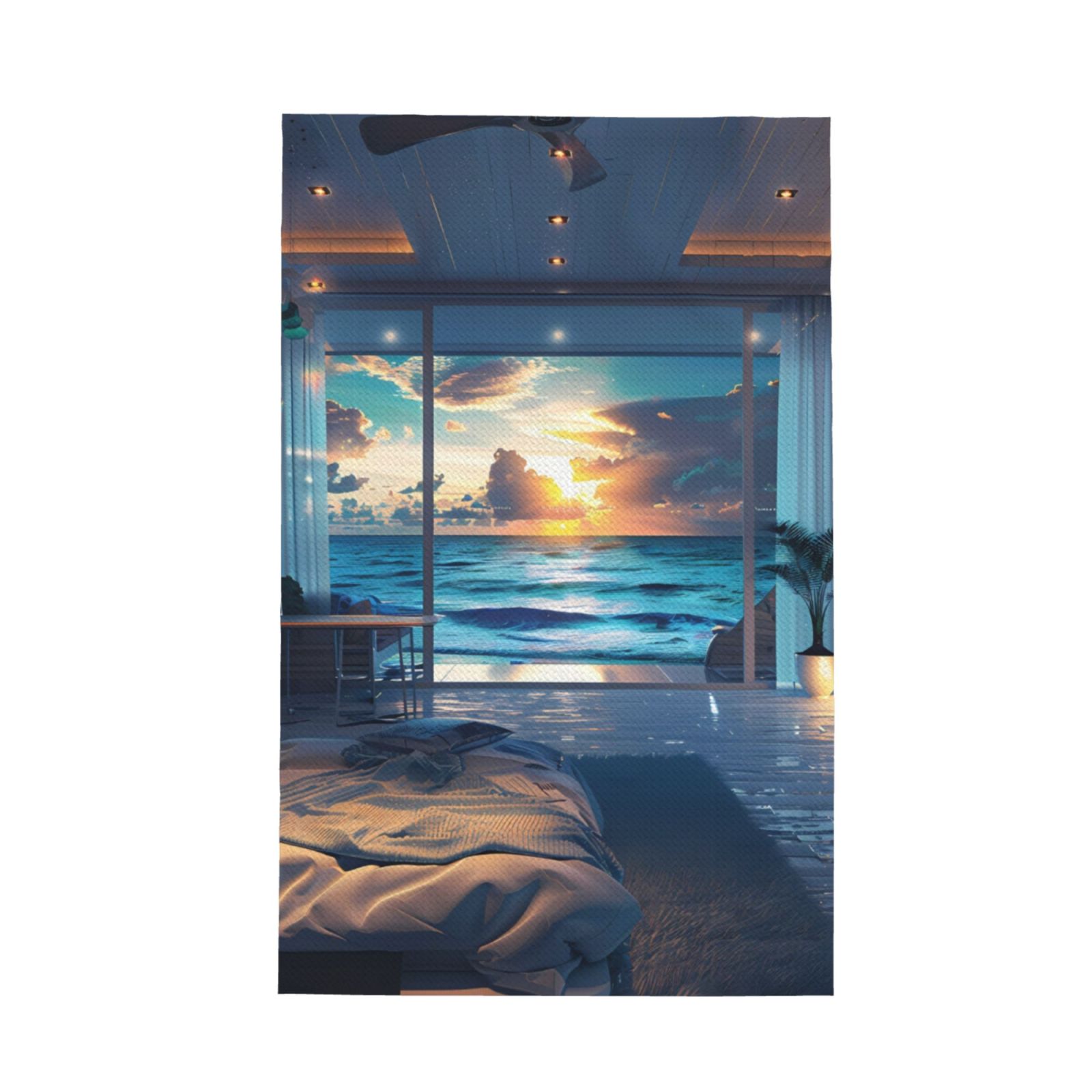 2 Piece Kitchen Mats for Floor, Ocean View Bedroom Kitchen Rugs Non