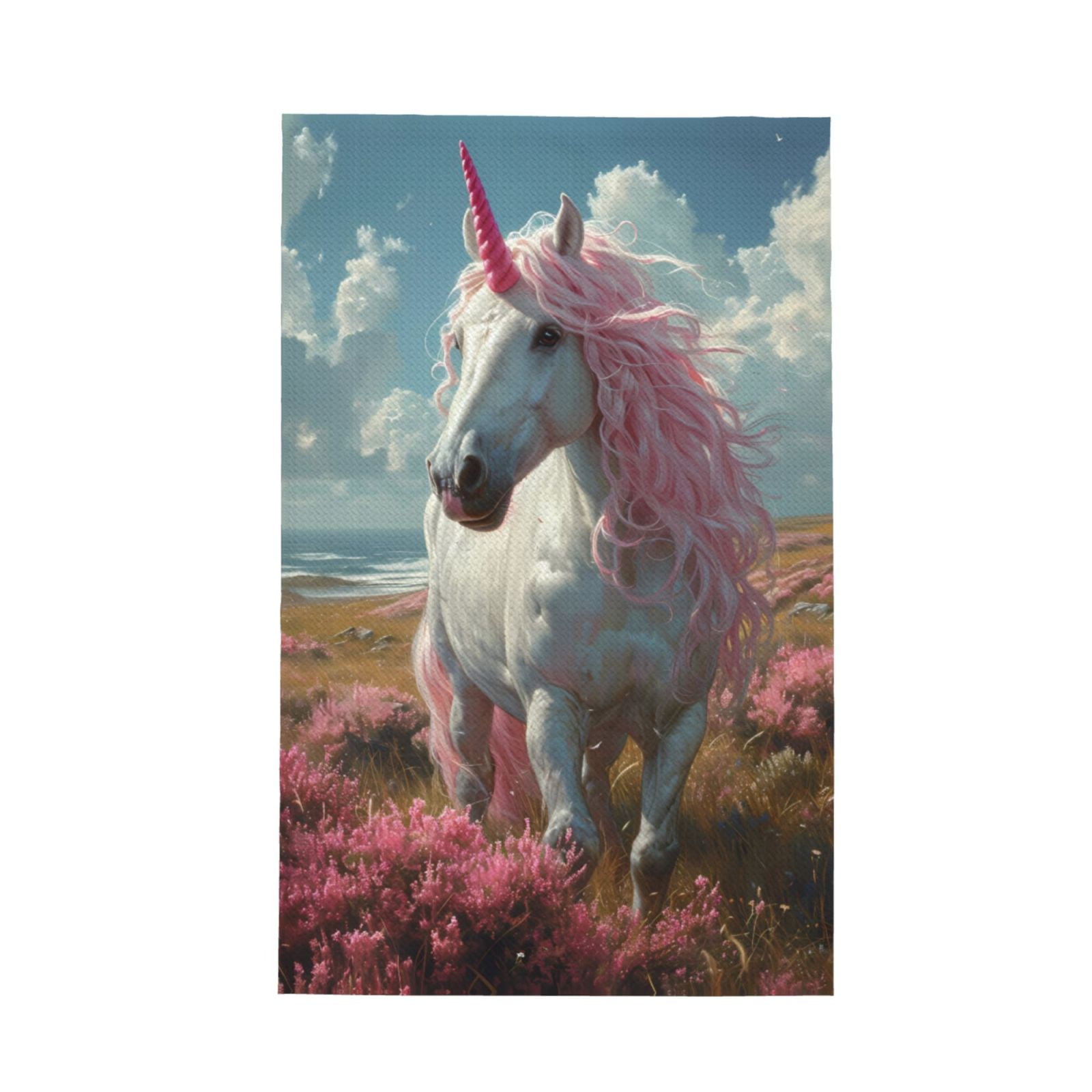 2 Piece Kitchen Mats for Floor, Pink Flower White Horse A Kitchen Rugs