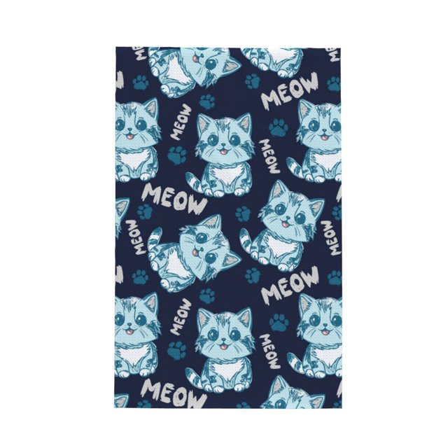 2 Piece Kitchen Mats for Floor, Sketch Cartoon Cat Paw Blue Kitchen