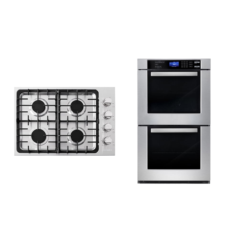 2 Piece Kitchen Package with 30" Drop In Gas Cooktop & 30" Double Electric Wall Oven
