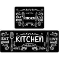 thumbnail image 1 of 2 Piece Kitchen Rug Set Non-Slip Black Rubber Backing Mat Throw Rug for Kitchen Doormat Runner Rug Set, Kitchen Sink, Kitchen Decor Motto Design(eat Live Laugh), (17"x48"+17"x24"), 1 of 6