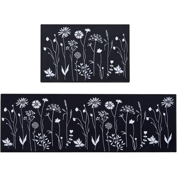 2 Piece Kitchen Rugs Anti Fatigue Non Slip Kitchen Mats and Cushioned Farmhouse Floor Comfort Standing Mats for Sink, Laundry Room, Office for Kitchen Decor and Accessories