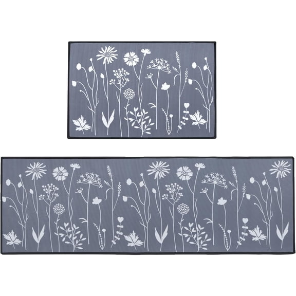 2 Piece Kitchen Rugs Anti Fatigue Non Slip Kitchen Mats and Cushioned Farmhouse Floor Comfort Standing Mats for Sink, Laundry Room, Office for Kitchen Decor and Accessories