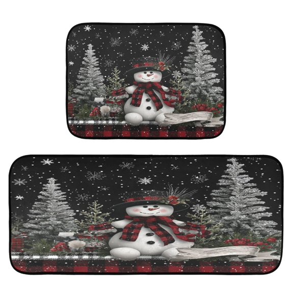 2-Piece Kitchen Rugs Set Non-Slip Mats Carpet Floor for Kitchen, Bathroom (19.7"x27.6" & 19.7"x47.2") Christmas Snowman