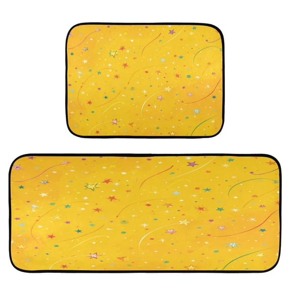 2-Piece Kitchen Rugs Set Non-Slip Mats Carpet Floor for Kitchen, Bathroom (19.7"x27.6" & 19.7"x47.2") Confetti and Stars Scattered