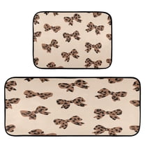 2-Piece Kitchen Rugs Set Non-Slip Mats Carpet Floor for Kitchen, Bathroom (19.7"x27.6" & 19.7"x47.2") Cute Brown Bow