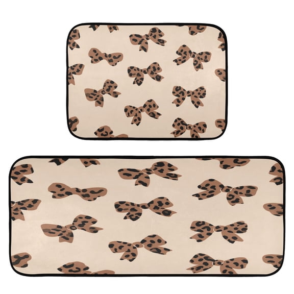 2-Piece Kitchen Rugs Set Non-Slip Mats Carpet Floor for Kitchen, Bathroom (19.7"x27.6" & 19.7"x47.2") Cute Brown Bow