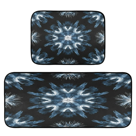 2-Piece Kitchen Rugs Set Non-Slip Mats Carpet Floor for Kitchen, Bathroom (19.7"x27.6" & 19.7"x47.2") Explosion Of Blue Ink
