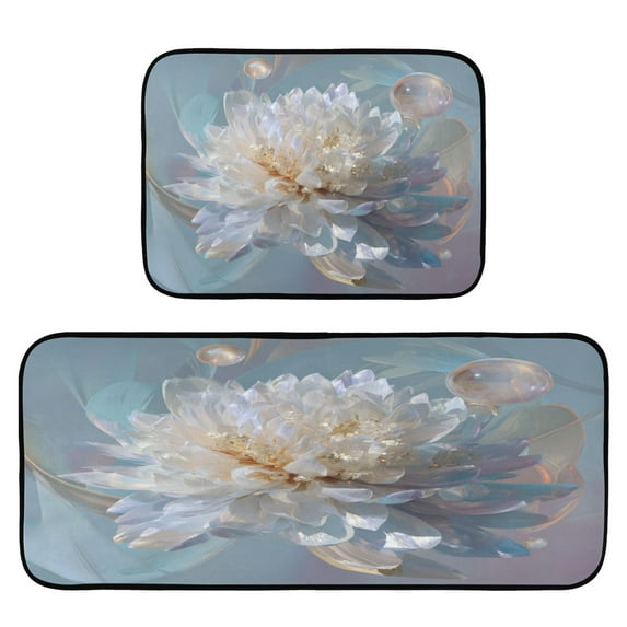 2-Piece Kitchen Rugs Set Non-Slip Mats Carpet Floor for Kitchen, Bathroom (19.7"x27.6" & 19.7"x47.2") Large Flower in Full Bloom