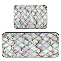 2-Piece Kitchen Rugs Set Non-Slip Mats Carpet Floor for Kitchen, Bathroom (19.7"x27.6" & 19.7"x47.2") Mint Green Vines
