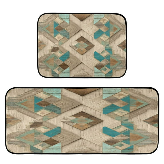2-Piece Kitchen Rugs Set Non-Slip Mats Carpet Floor for Kitchen, Bathroom (19.7"x27.6" & 19.7"x47.2") Natural Abstract Shapes
