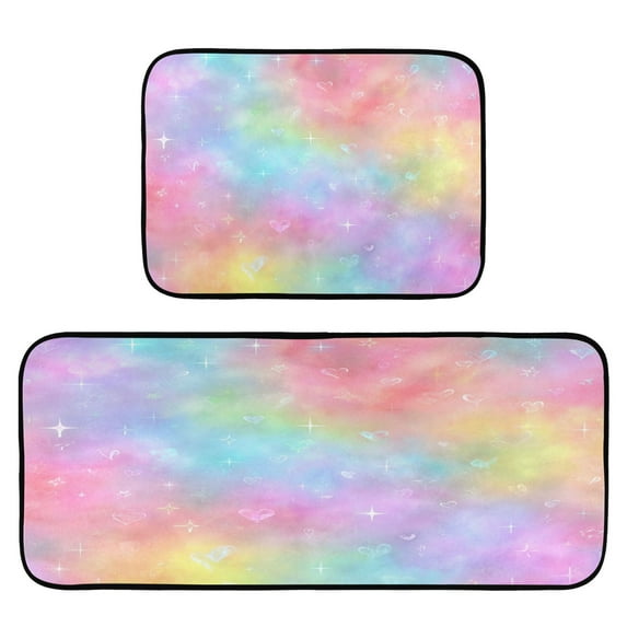 2-Piece Kitchen Rugs Set Non-Slip Mats Carpet Floor for Kitchen, Bathroom (19.7"x27.6" & 19.7"x47.2") Pastel Rainbow Tie-dye