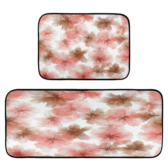 2-Piece Kitchen Rugs Set Non-Slip Mats Carpet Floor for Kitchen, Bathroom (19.7"x27.6" & 19.7"x47.2") Pink and Brown Tie-dye Flowers