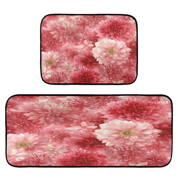 2-Piece Kitchen Rugs Set Non-Slip Mats Carpet Floor for Kitchen, Bathroom (19.7"x27.6" & 19.7"x47.2") Red Watercolor Flowers
