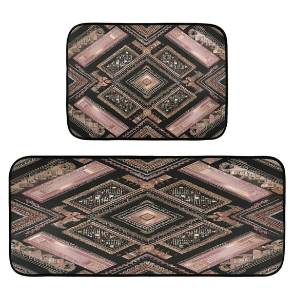 2-Piece Kitchen Rugs Set Non-Slip Mats Carpet Floor for Kitchen, Bathroom (19.7"x27.6" & 19.7"x47.2") Retro Style Shape Pattern