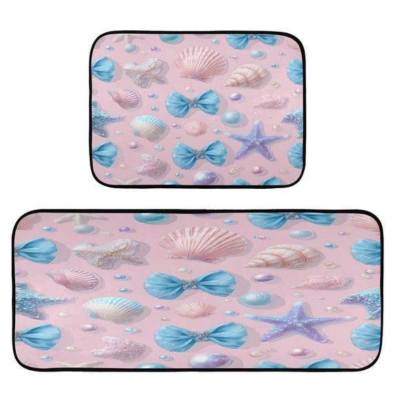 2-Piece Kitchen Rugs Set Non-Slip Mats Carpet Floor for Kitchen, Bathroom (19.7"x27.6" & 19.7"x47.2") Seashells and Bows