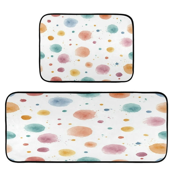 2-Piece Kitchen Rugs Set Non-Slip Mats Carpet Floor for Kitchen, Bathroom (19.7"x27.6" & 19.7"x47.2") Small Watercolor Splashes and Dots