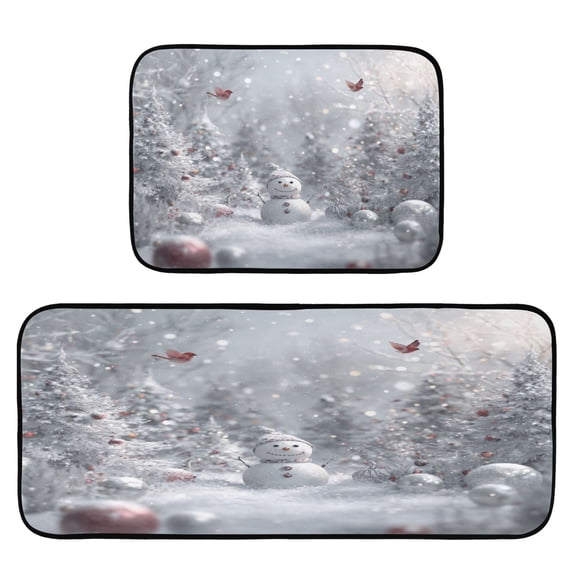 2-Piece Kitchen Rugs Set Non-Slip Mats Carpet Floor for Kitchen, Bathroom (19.7"x27.6" & 19.7"x47.2") Snowy Winter Landscape