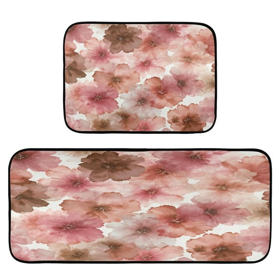 2-Piece Kitchen Rugs Set Non-Slip Mats Carpet Floor for Kitchen, Bathroom (19.7"x27.6" & 19.7"x47.2") Tie-dye Flowers Pattern