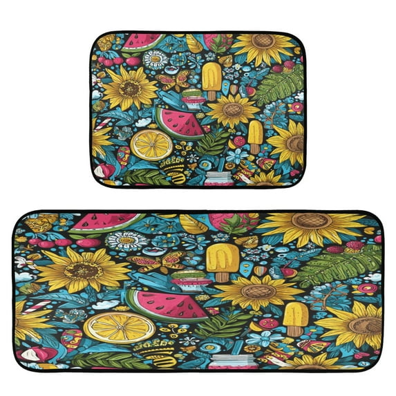 2-Piece Kitchen Rugs Set Non-Slip Mats Carpet Floor for Kitchen, Bathroom (19.7"x27.6" & 19.7"x47.2") Vibrant and Colorful Graffiti Patterns