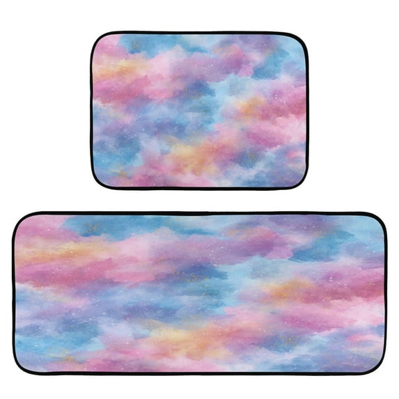 2-Piece Kitchen Rugs Set Non-Slip Mats Carpet Floor for Kitchen, Bathroom (19.7"x27.6" & 19.7"x47.2") Watercolor Powder Blue Pattern