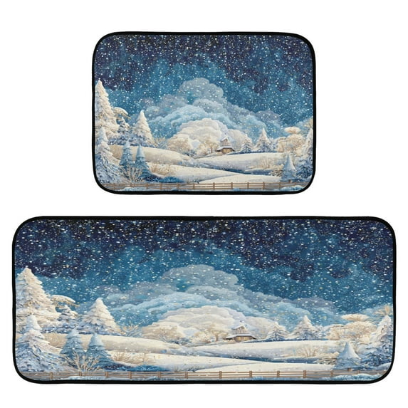 2-Piece Kitchen Rugs Set Non-Slip Mats Carpet Floor for Kitchen, Bathroom (19.7"x27.6" & 19.7"x47.2") Winter Fairyland Scene