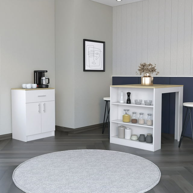 2 Piece Kitchen Set, White Kitchen Island & Pantry Combo