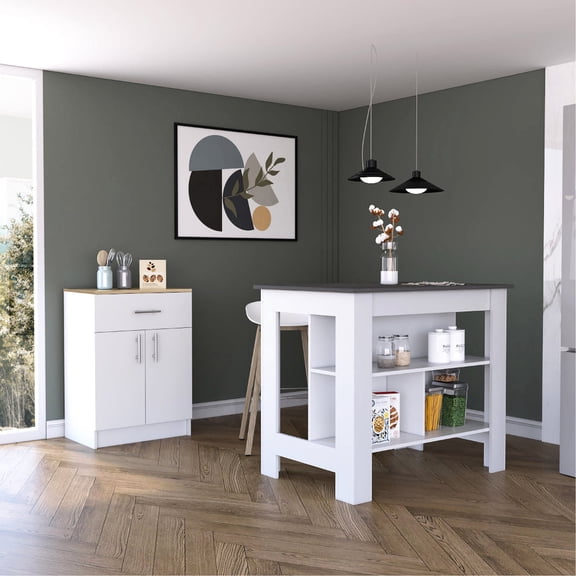 2-Piece Kitchen Set in White, High-Quality Wood with Pre-drilled Holes / Fast Assembly Process