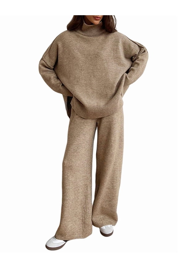 2 Piece Knit Lounge Sets Womens Matching Sweater Sets Camel Color M