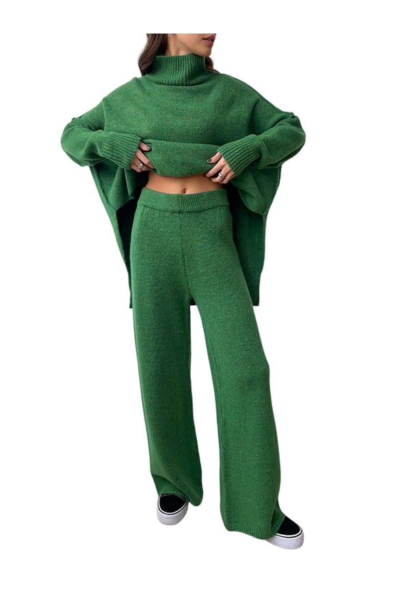 2 Piece Knit Lounge Sets Womens Matching Sweater Sets Dark Green S