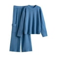 thumbnail image 1 of 2 Piece Knit Outfits for Women Fall Pockets Loose Sweaters and Wide Leg Pants Matching Sets Tracksuit Loungewear (Free Size, Blue), 1 of 4