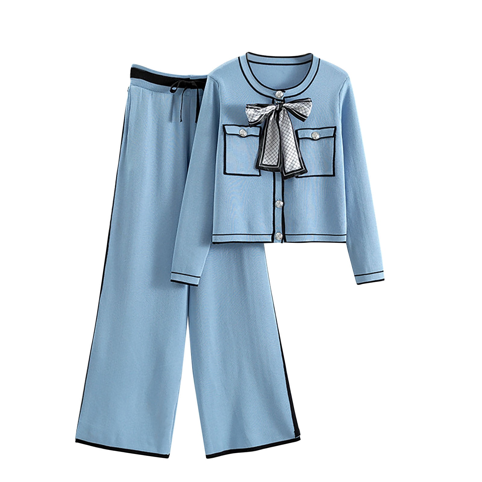 Piece Knit Pants Sets for Women Dressy Bowknot Button Up