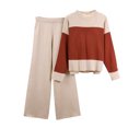 thumbnail image 1 of 2 Piece Knitted Pants Sets Long Sleeve High Neck Sweater Pullover Top and Wide Leg Pants Womens Fall Winter Outfits (Free Size, Orange), 1 of 1