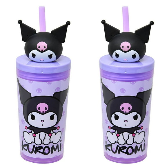2 Piece Kuromi 12oz Straw Tumbler with Molded Head Topper , girls
