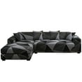 thumbnail image 1 of 2 Piece L Shaped Sectional Couch Covers, Slipcovers for Sectional Sofa with 2pcs Pillowcases High Stretch Furniture Protector Covers, (Black geometry,3 Seater+4 Seater), 1 of 9