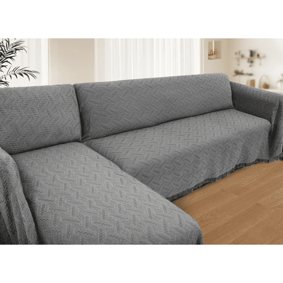 2-Piece L-Shaped Sectional Sofa Cover, Washable Furniture Protector Blanket for Pets and Dogs, Dark Grey, X-Large Size