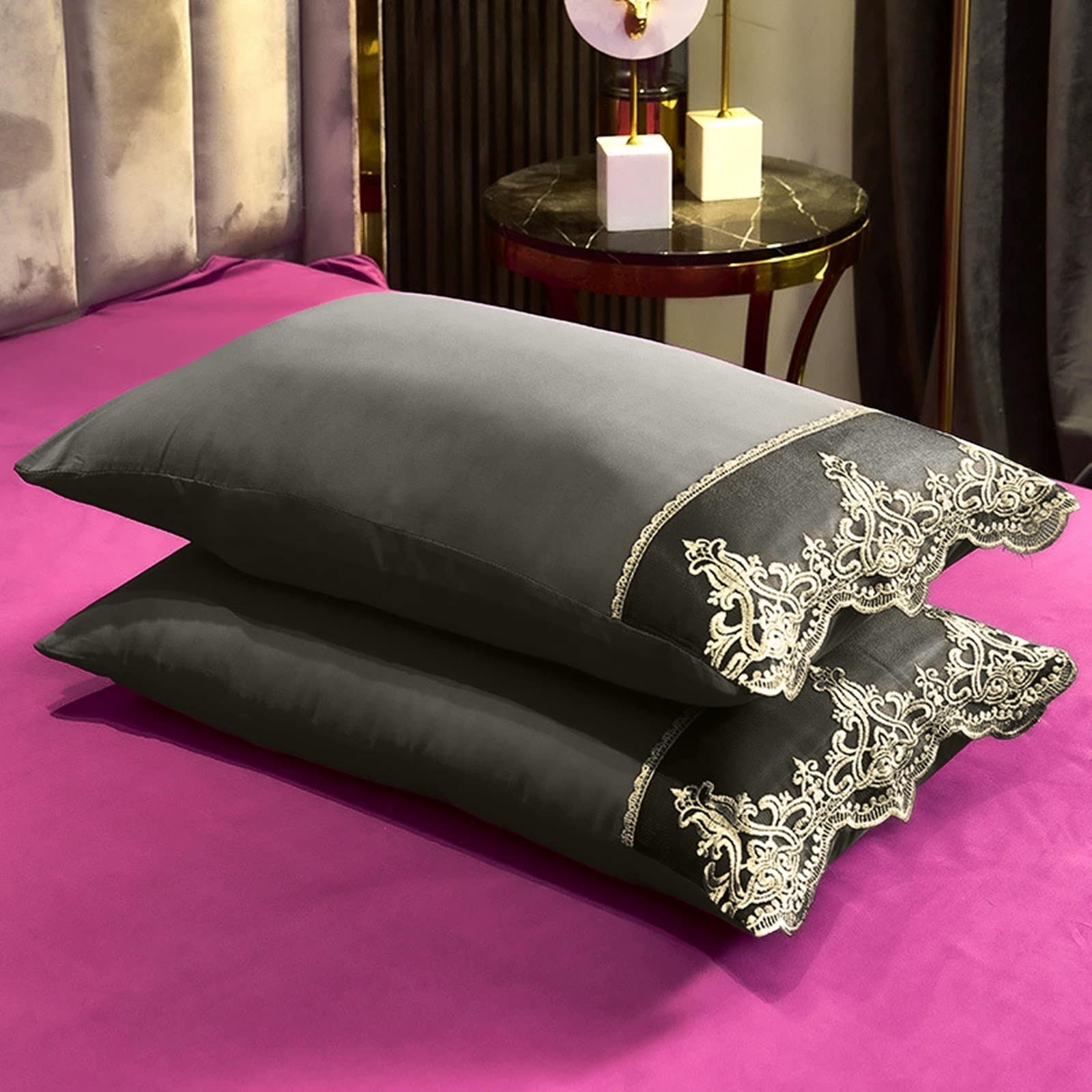 2-Piece Lace Pillowcase Set Soft Breathable Decorative Pillow Covers ...