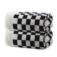 thumbnail image 1 of 2 Piece Large Black and White Bath Towels Set - 27”x55” Highly Absorbent 600GSM Cotton Checkered Towels for Bathroom Decoration, Retro Checkered Design, 1 of 7