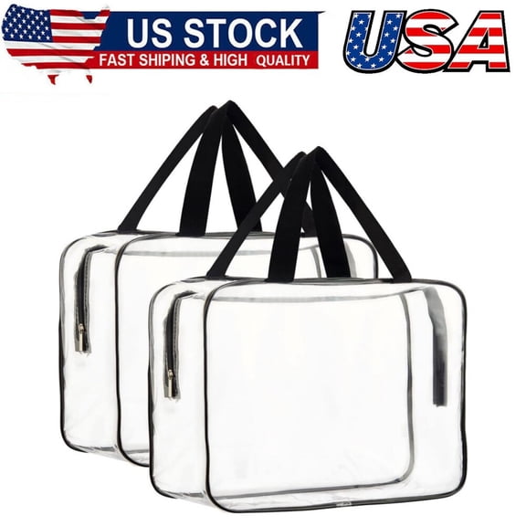 2-Piece Large Clear Makeup Cosmetic Organizer Bag, Plastic Tote Bags, Waterproof