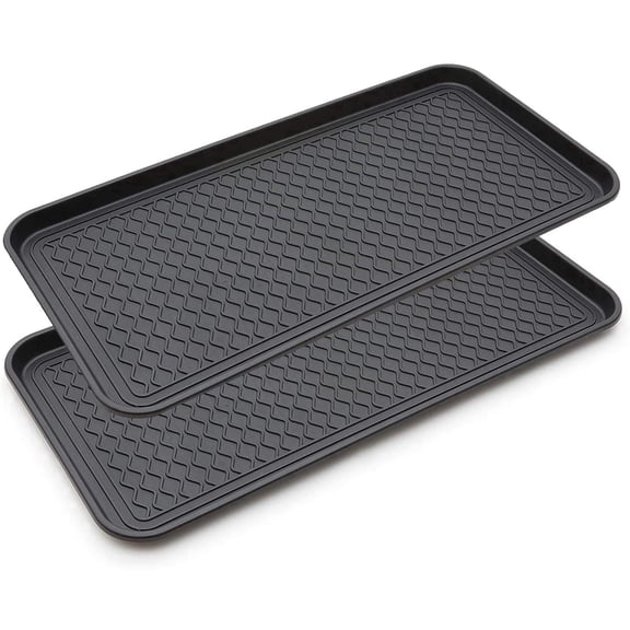 2-Piece Large Shoe Tray Set All-Weather Indoor/Outdoor Shoe Mats with Raised Edges Waterproof Plastic Multi-Purpose Shoe Mats for Dual Indoor/Outdoor Use Paint TrayPet Tray(Black)