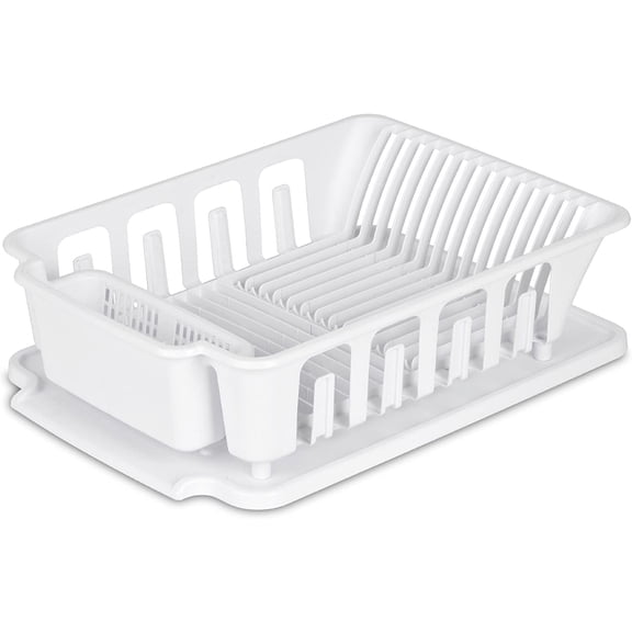 2-Piece Large Sink Set Dish Rack Drainer, White (18 L x 13 3/4" W x 5 1/2" H), 3/4" L x 3/4" W x