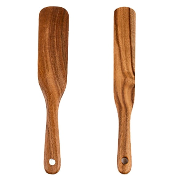 2-Piece Larger Size and Longer Handle: Effortless Cooking with Premium Wooden Spurtles - Small flat shovel + scraper shovel