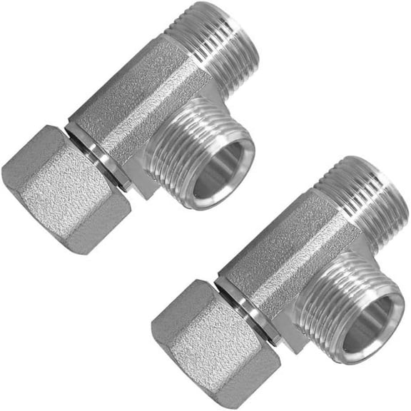 2 Piece Lead Free Brass Nickel Plating Angle Stop Add A Tee Valve 3/8 Inch COMP Inlet Outlet Faucet