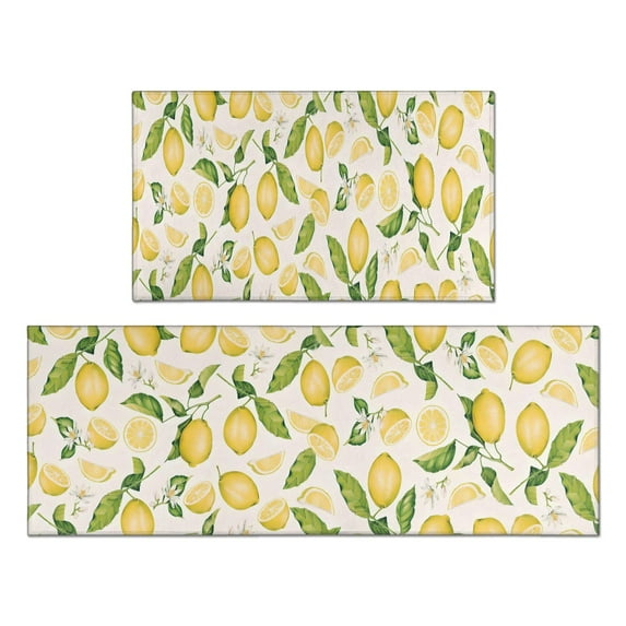 2 Piece Lemons Print Rug Kitchen Rug Set, Decor Kitchen Rugs, Absorbent Non-Slip Washable Floor Mats, Home Indoor Runner Rugs 17"x47"+17"x30"