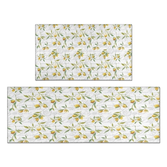 2 Piece Lemons Rug Kitchen Rug Set, Decor Kitchen Rugs, Absorbent Non-Slip Washable Floor Mats, Home Indoor Runner Rugs 17"x47"+17"x30"