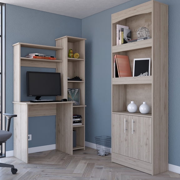 2 Piece Light Gray Office Furniture Set | Interlocking System for Easy Office Furniture Assembly | Sturdy Particle Board | Assists in Assembly Challenges